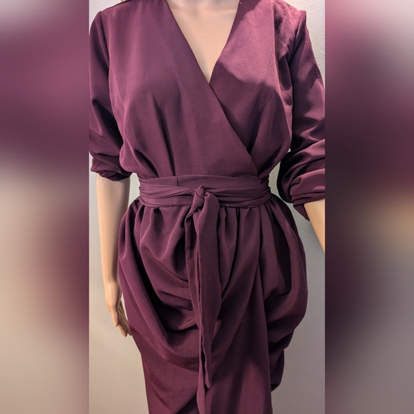 GRASSFIELDS Dress. Plum/Wine Burgundy UK 12/US 8 Wrap Tulip Feminine Holiday - Picture 3 of 10
